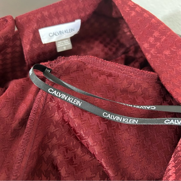 Calvin Klein Houndstooth Boho Lagenlook Bell Dress Flounce Swingy Roomy Wine 12 - Picture 6 of 13